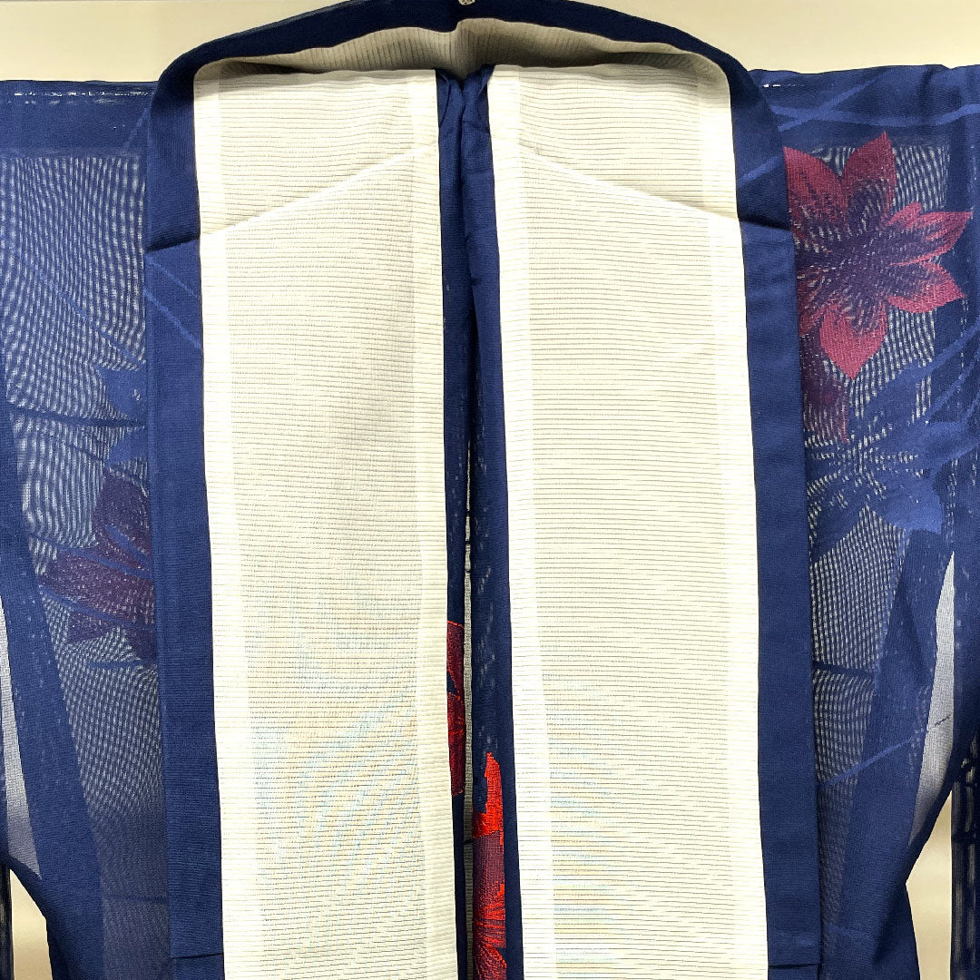 夏物 正絹 小紋 身丈168cm 裄丈63.5cm 紺桔梗色（こんききょういろ） 草花模様 しつけ糸付き 未使用品 紗 Sランク 紺系 1132001282518