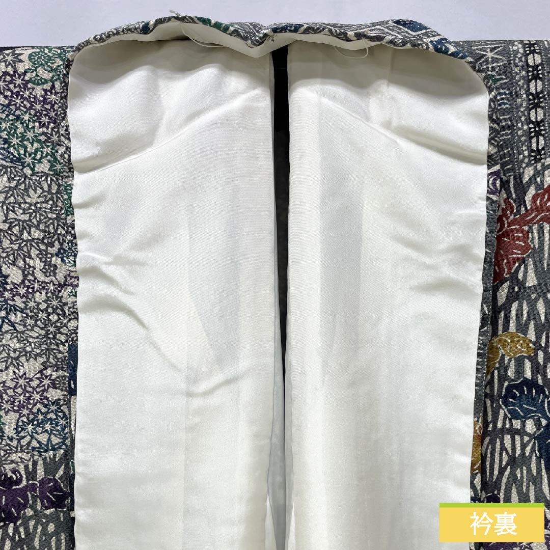 訪問着 正絹 Bランク 袷 身丈157cm 裄丈65cm 燻銀色（いぶしぎんいろ） 江戸紅型 五味桂子 作家物 グレー系 1112007054322