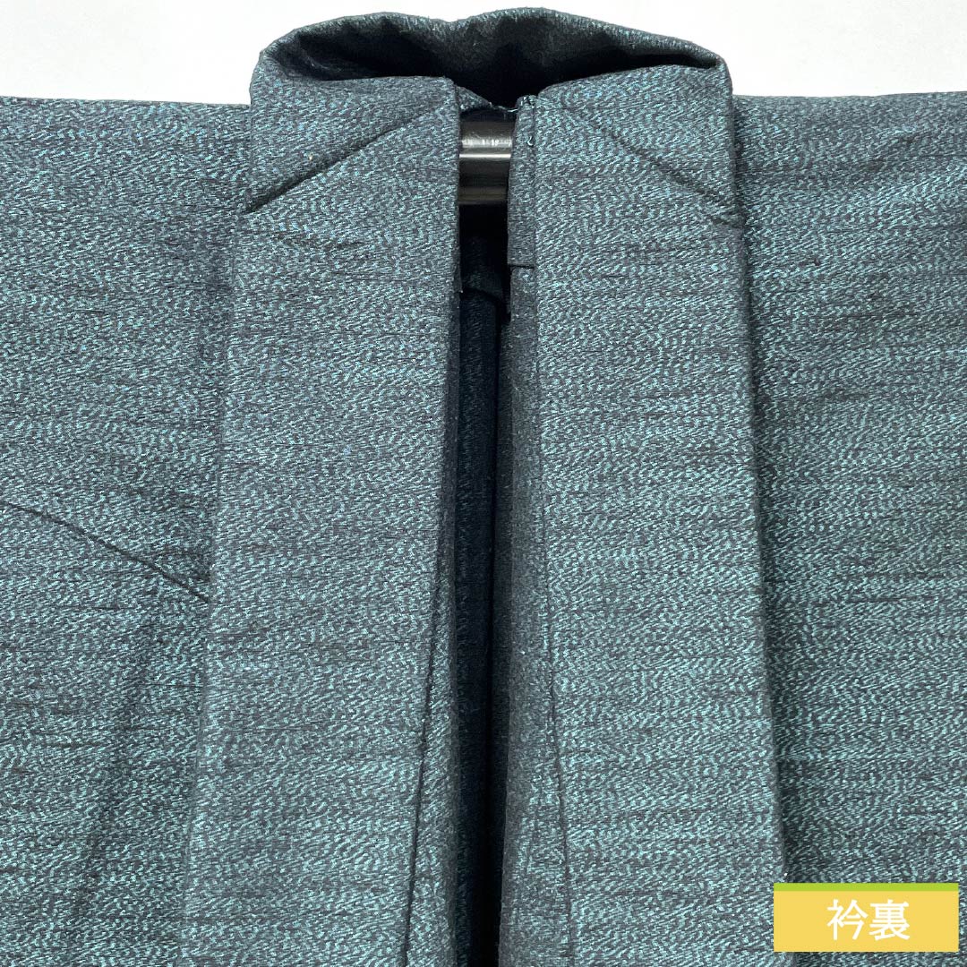 Men's Pure Silk A-Rank Kimono, Length 139cm, Sleeve Length 66cm, Korai Nando-iro (Korainando-iro) Tsumugi Fabric Ensemble, Abstract Pattern, Single-Layer, Green, Product Number: 1119001333319