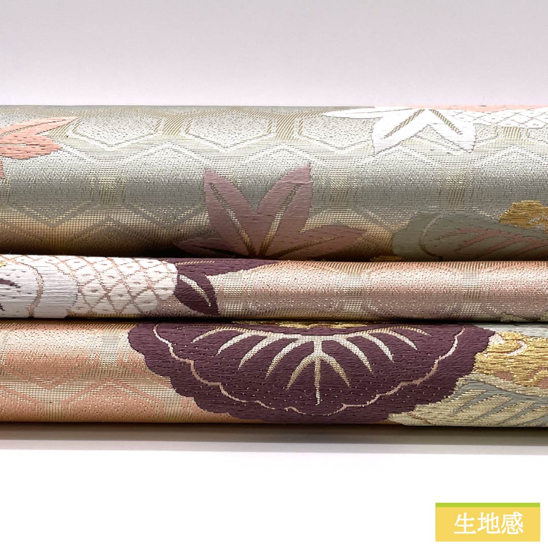 Formal, pure silk obi for formal kimono (tomesode) with a tortoiseshell pattern, pine and maple leaves, length 426cm, A-rank, six-fold, gradient finish, product number 1123014563399