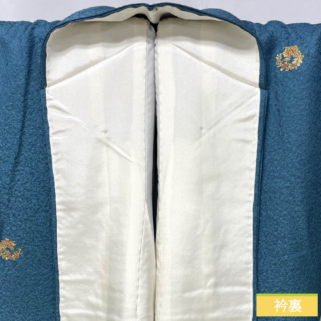 Komon (small pattern) kimono, pure silk, length 165cm, sleeve length 66.5cm, lined, Nandouiro (nandou-iro) with floral wreath, Kyoto Yuzen, S rank, blue, 1115006282517