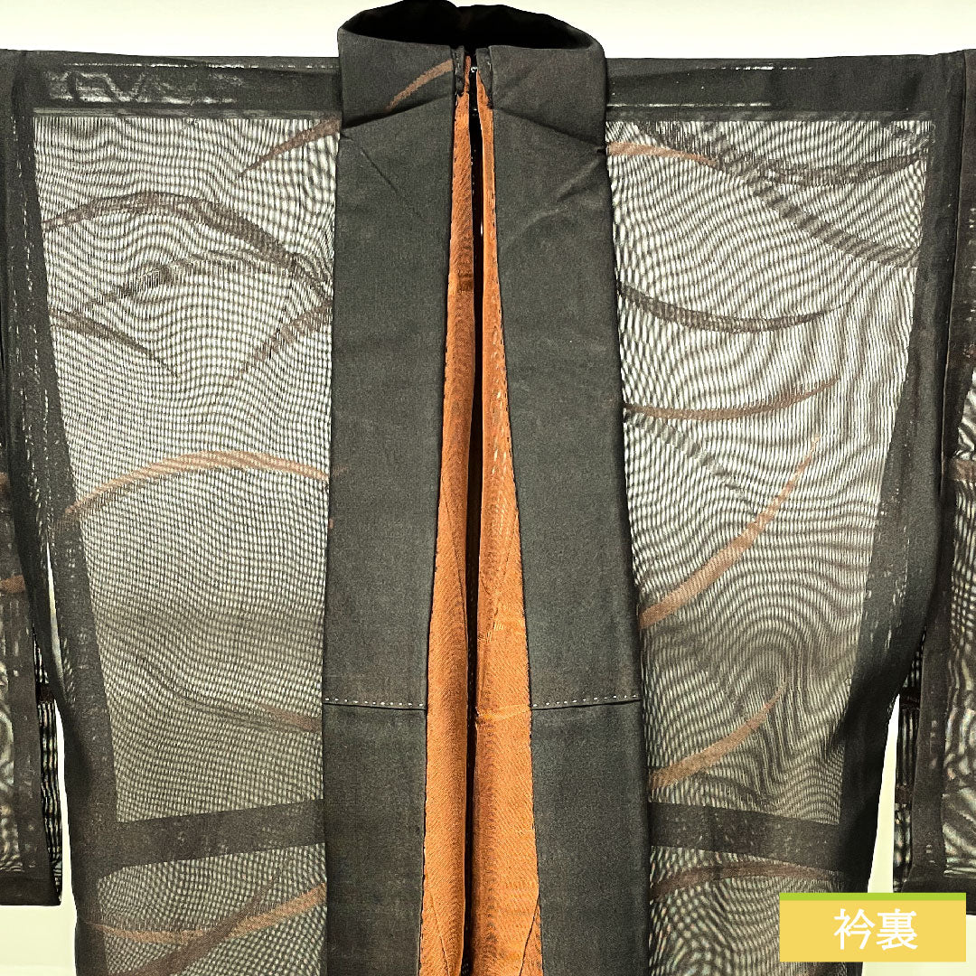 夏物 正絹 小紋 身丈161cm 裄丈65.5cm 赤黒色（あかぐろいろ） 紋紗 露草 紗 Sランク 茶系 1132001892414