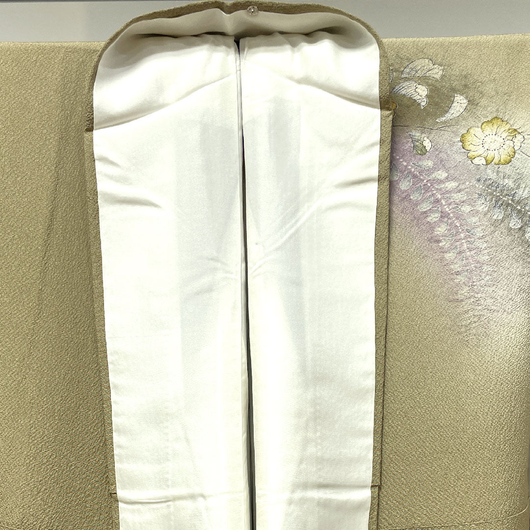 Homongi, pure silk, lined, length 154cm, sleeve length 64cm, sand color, Tsujigahana, thin rings and quince, S rank, beige, 1112003102225