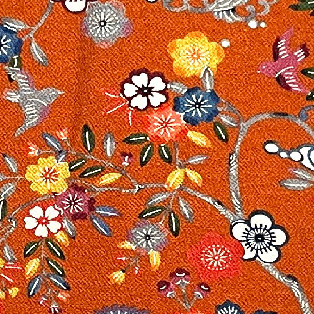 小紋 身丈157.5cm 裄丈64.5cm 袷 赭色 京紅型 草花模様  正絹 Sランク 茶系 1115002462314