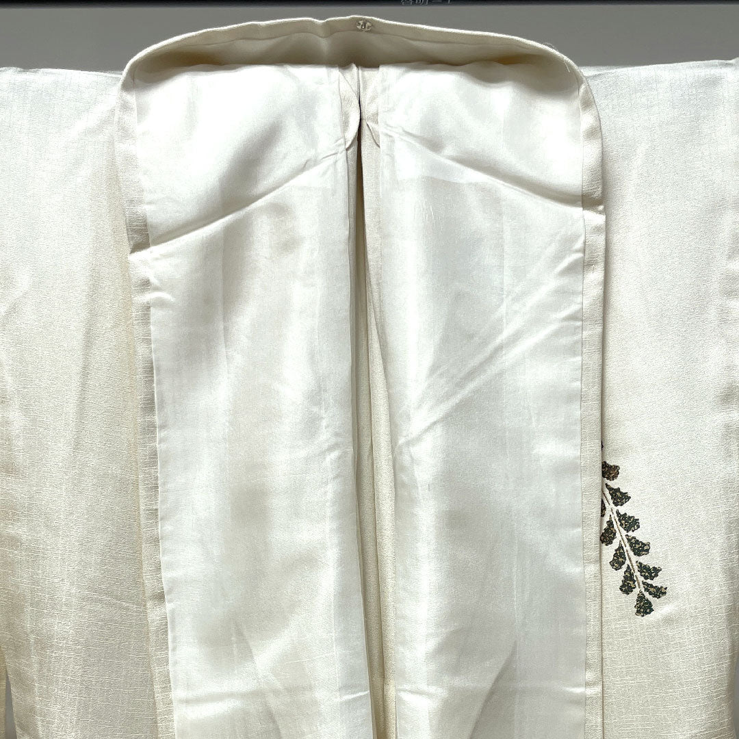 訪問着 正絹 単衣 身丈158.5cm 裄丈64cm 乳白色 金彩加工 花車 草花模様 Sランク クリーム系 1112003292315