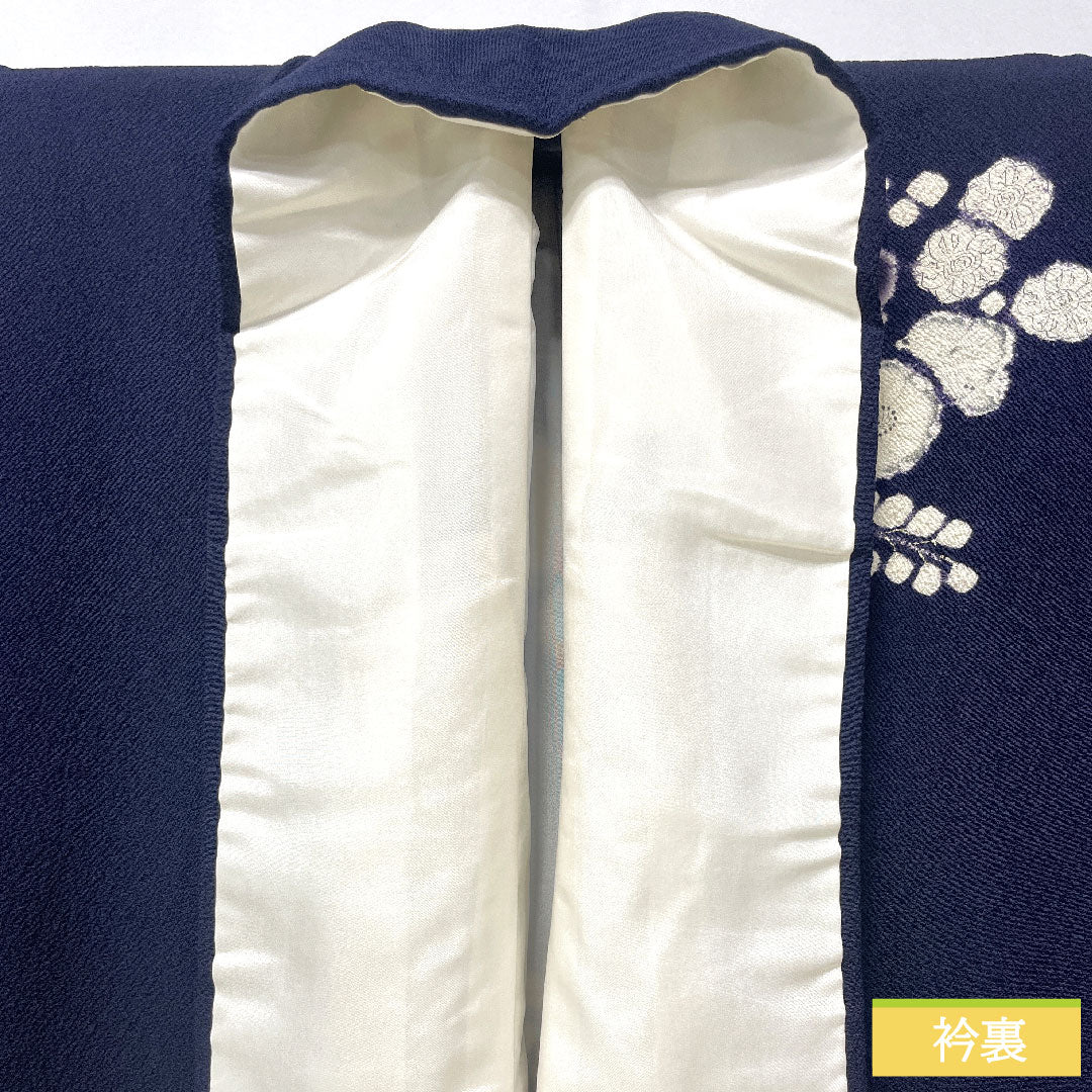 Homongi, pure silk, lined, length 158cm, sleeve length 67cm, blue-brown, Tsujigahana, partially dyed, A rank, navy blue, 1112005163318