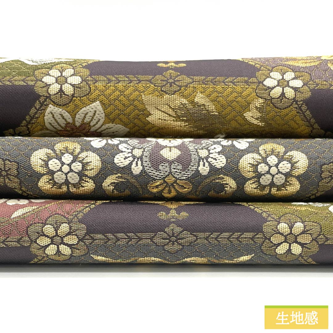 Formal, purple-colored obi made of pure silk with a Shosoin Treasure Treasure Treasure Treasure Treasure and phoenix motifs. Length: 442cm. S-rank. Six-pass obi. Product code: 1123014292320.