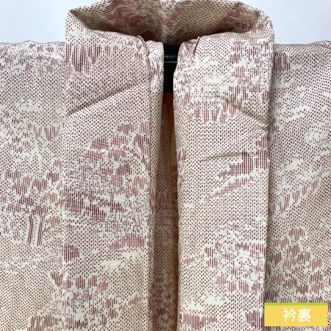 Pure silk tsumugi kimono, length 169.5cm, sleeve length 67cm, light purple (asa-kimono) color, landscape pattern, S rank, single layer, pink, product code 1116003822513