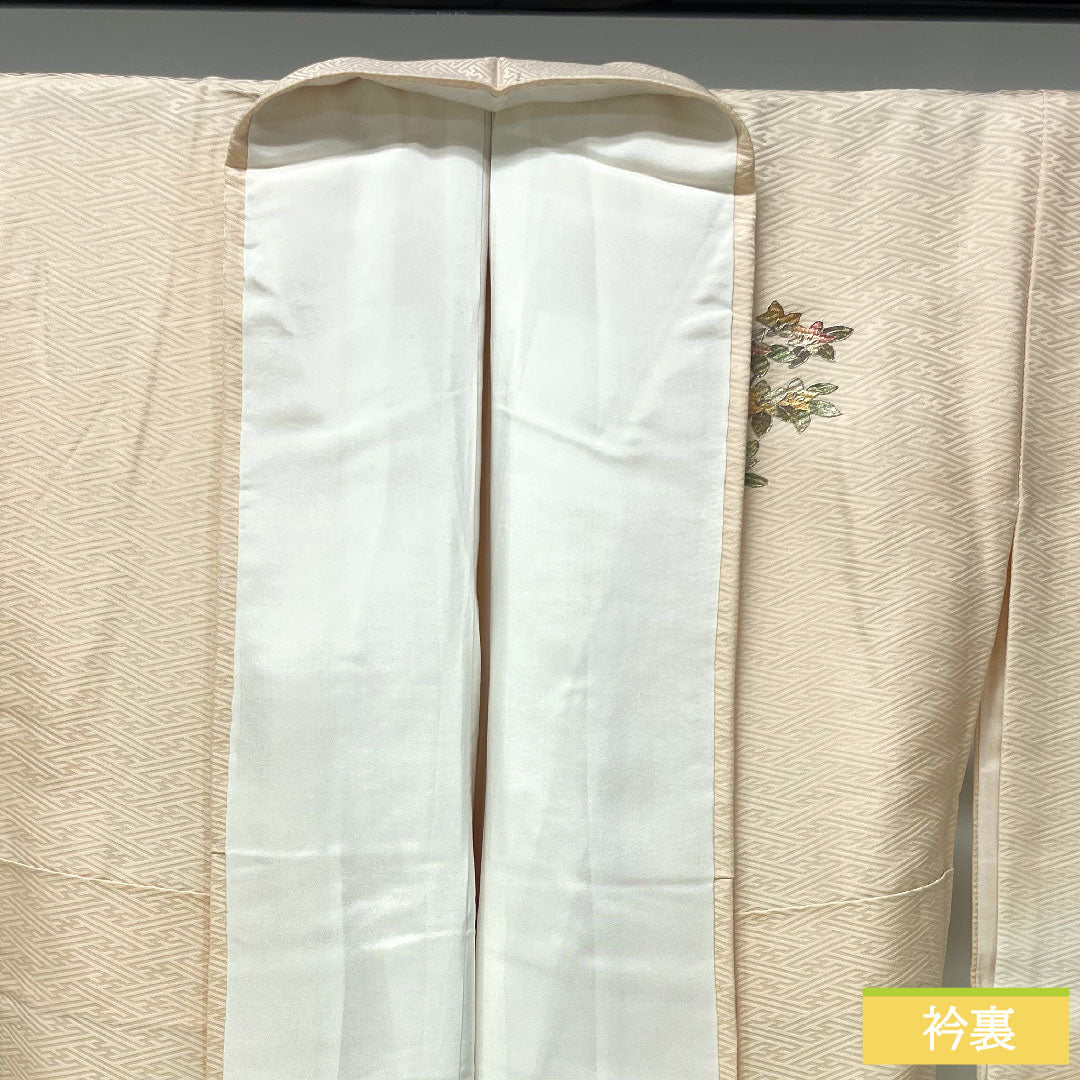 Homongi, pure silk, lined, length 164.5cm, sleeve length 65.5cm, maiden color, Kyoto Yuzen, gold leaf finish, floral pattern, pearl tone finish, S rank, pink, 1112004402413
