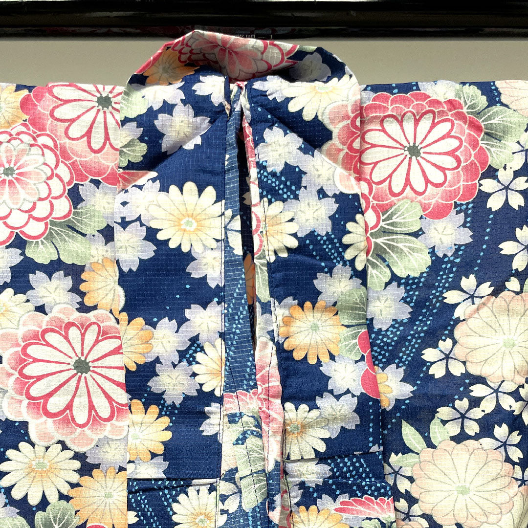 Yukata Dark navy blue Two-piece Floral pattern Polyester S rank Unlined Navy 1118001552118