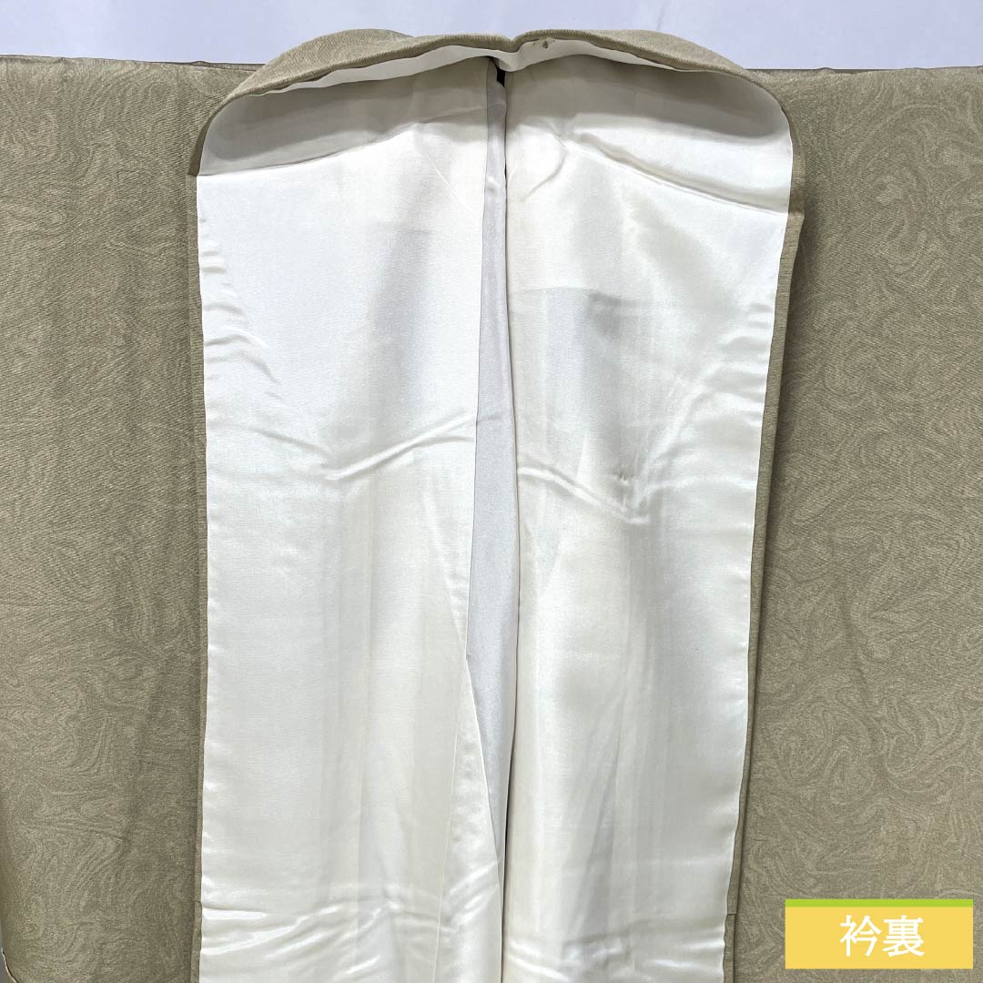 小紋 正絹 身丈150cm 裄丈64.5cm 袷 茅色（かやいろ） 墨流し染 しつけ糸付き Sランク ベージュ系 1115006292125