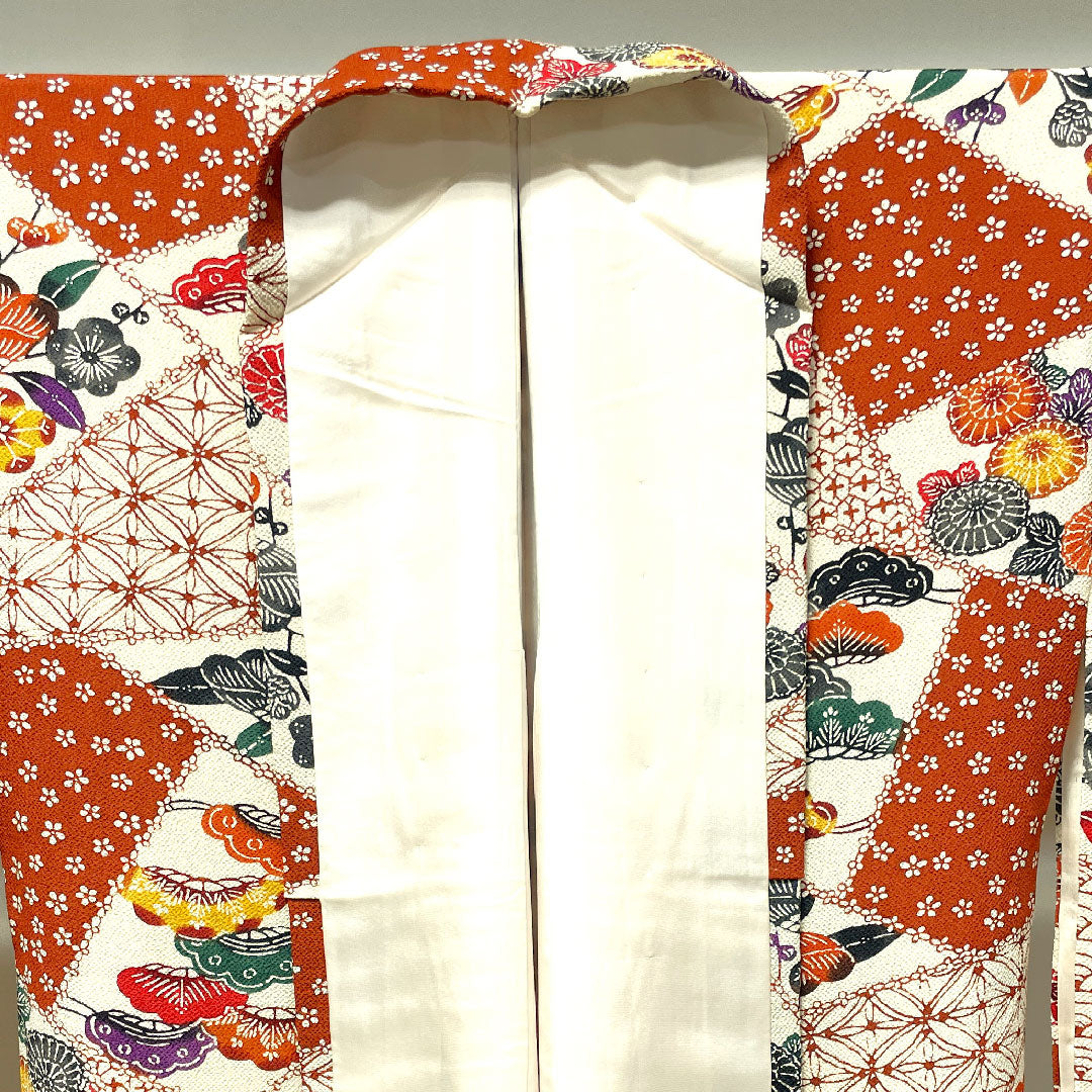 Komon (small pattern) silk, S rank, length 160.5cm, sleeve length 65.5cm, lined, Kyoto Bingata pattern, auspicious motif, basting thread included, unused, white, 1115007252411