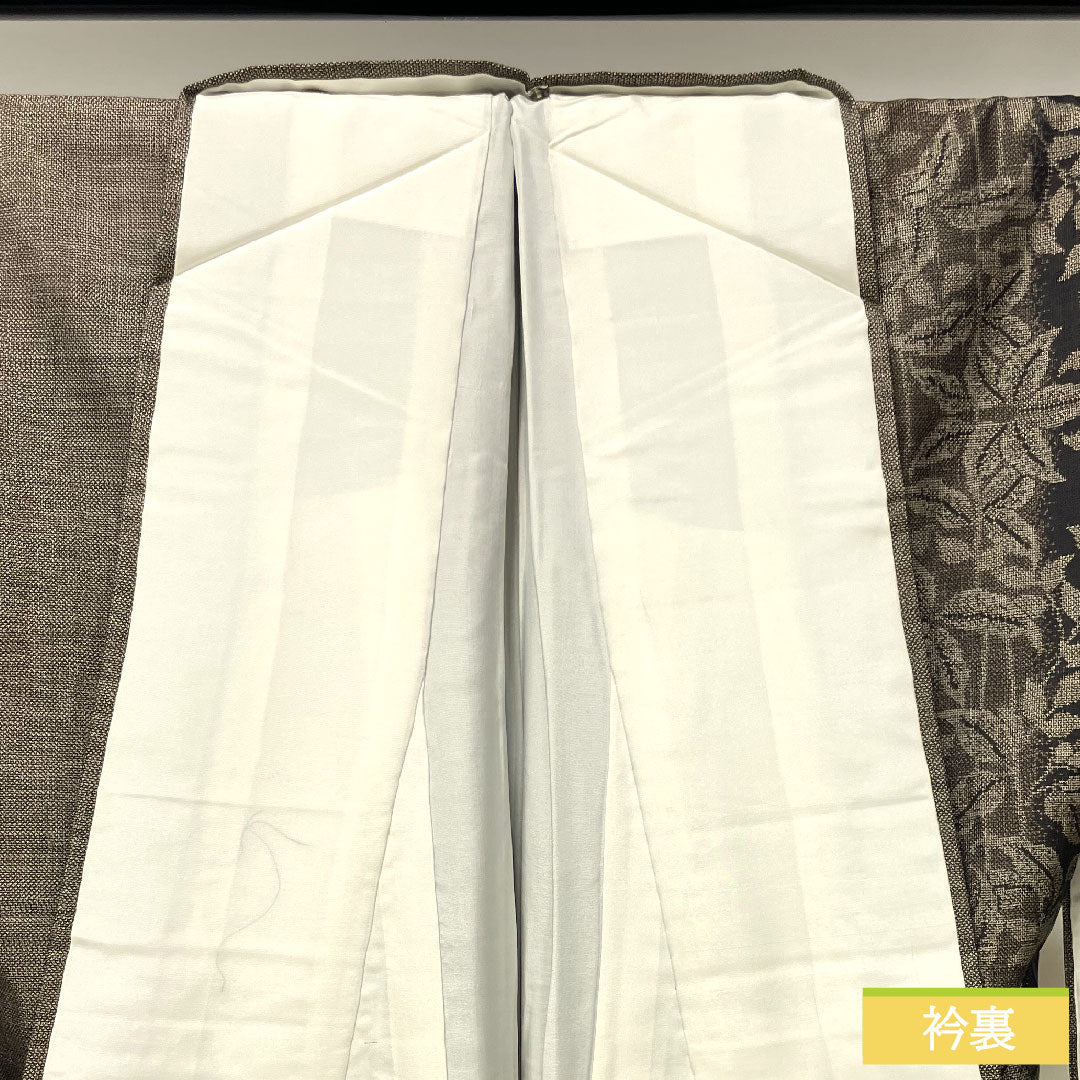 紬 正絹 身丈169cm 裄丈67cm 大島紬 9マルキ 草花模様 Aランク 袷 茶系 1116003603514