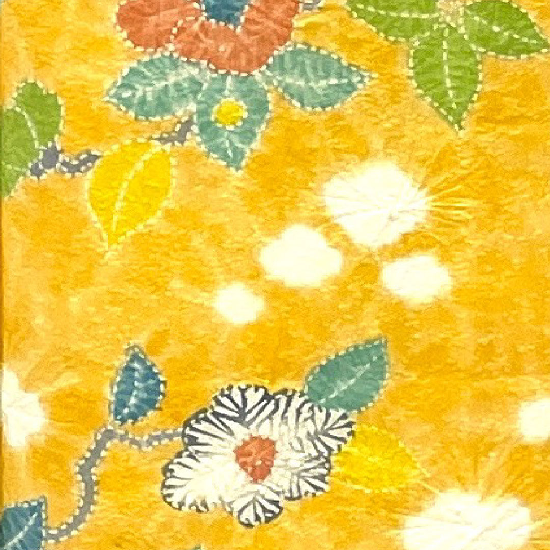 Komon, Length 159cm, Sleeve length 63cm, Awase, Shibori, Floral pattern, Pure silk, B rank, Yellow, 1115001924323