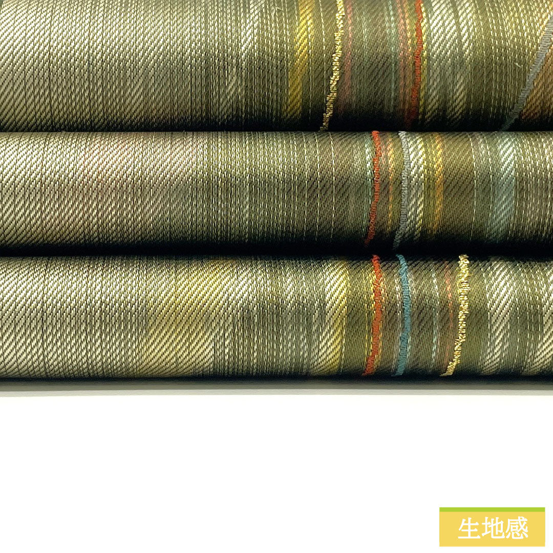Fukuro Obi (Sash) - Pure Silk, S-Rank, Willow Brown (Yanagi-chairo) - Shoba Weave, Spectrum, Traditional Japanese Kasuri Pattern, Length 436cm, Six-Ply, Casual, Green, Item Number 1123016552319