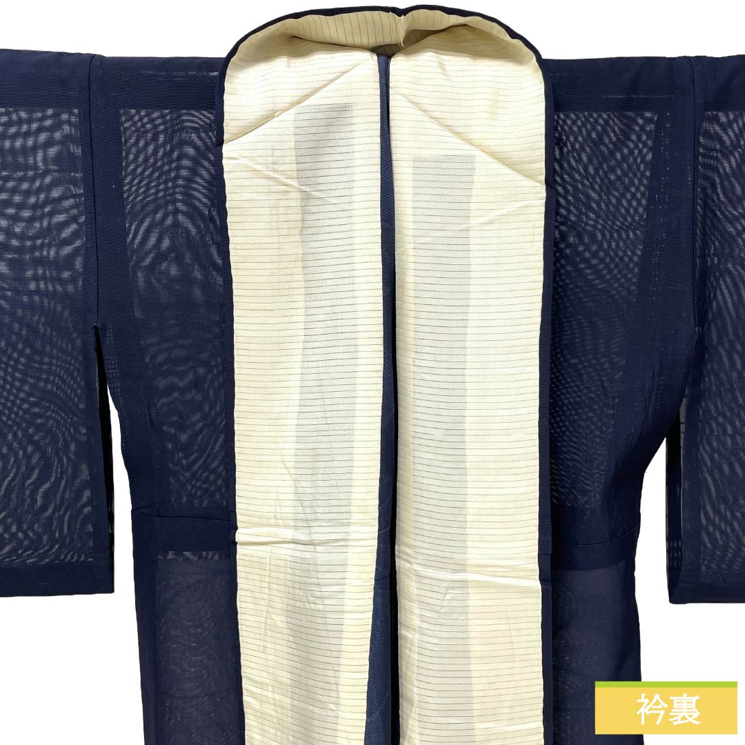 夏物 正絹 色無地 Bランク 身丈154.5cm 裄丈62.5cm 濃紺色（のうこんいろ） 草花模様 紗 紺系 1132004334218