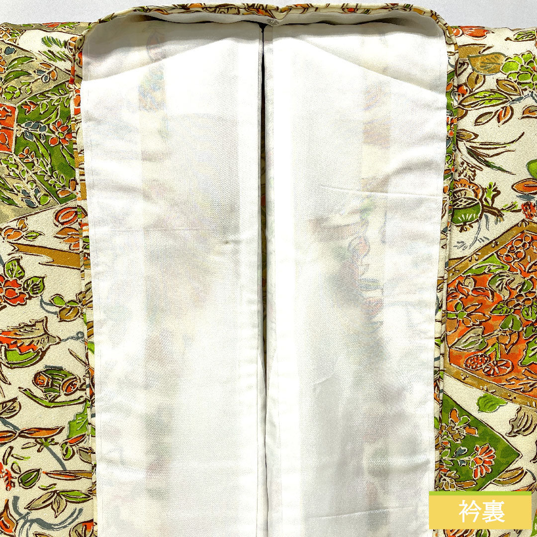 Small pattern, polyester, length 156cm, sleeve length 63cm, lined, milky white, chintz style, washable kimono, A rank, cream color, 1115004503315