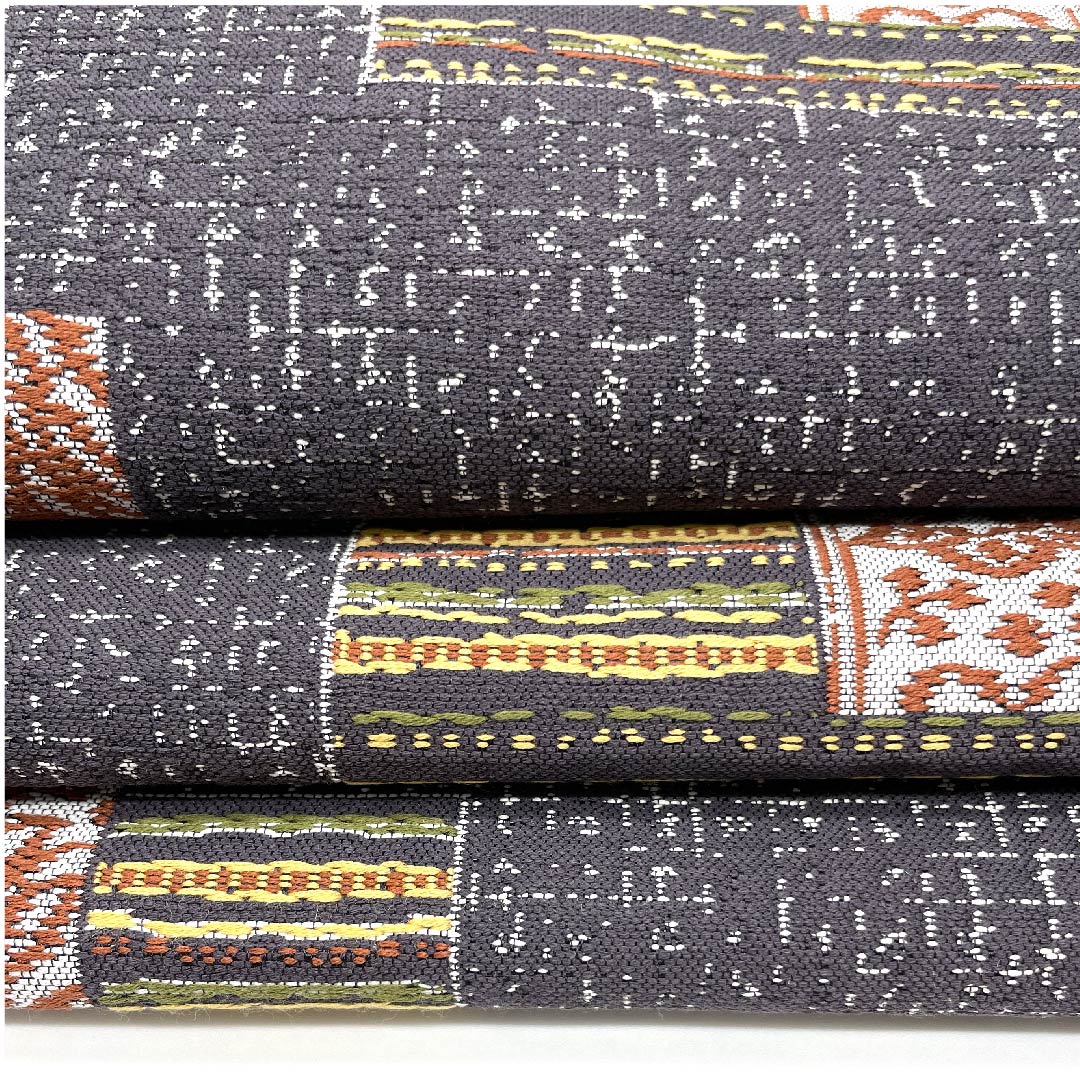 Nagoya Obi, Fujisuto Bamboo Color, Abstract Square Pattern, Length 367cm, Polyester, S Rank, Six-Ply, Casual, Gray, 1124003782322, Nagoya Obi Style