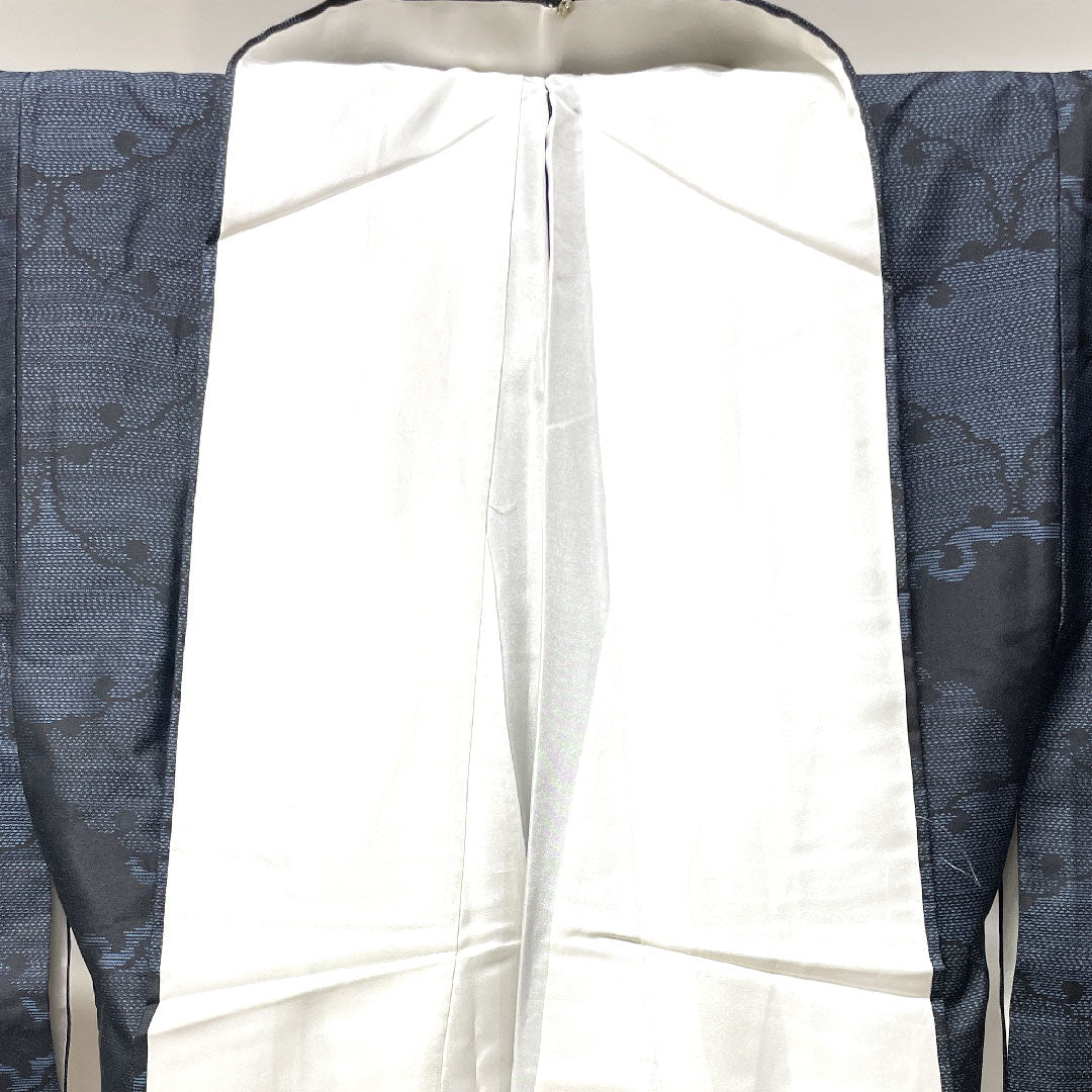 Oshima Tsumugi, Length 160.5cm, Sleeve length 63.5cm, Weft Kasuri, Yukiwa, Pure Silk, A Rank, Awase, Navy Blue, 1116002823418