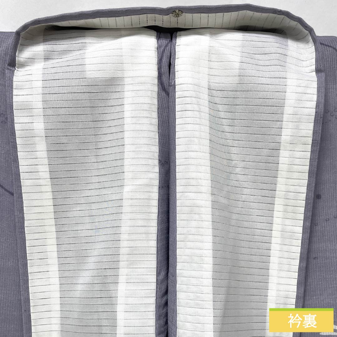 Summer kimono, polyester, small pattern, length 163cm, sleeve length 64.5cm, aristocratic gray, ripples, dragonfly, washable kimono, gauze, S rank, purple, 1132002142420