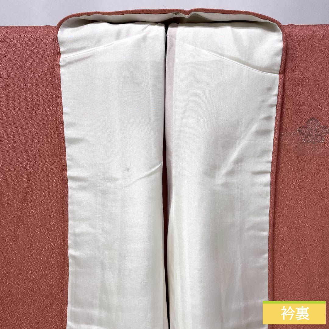 Solid-colored kimono (iromuji) made of pure silk, grade A, length 161cm, sleeve length 63cm, peach-red (tokoshoku) color, Kumi silk, durable dyeing, Tango crepe, lined, pink, product number 1114002443413