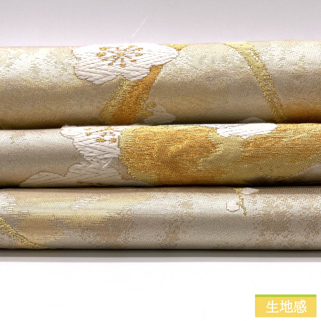 Formal, pure silk obi for formal kimono, plum blossom pattern, S rank, six-fold hem, gold finish, 1123014132321