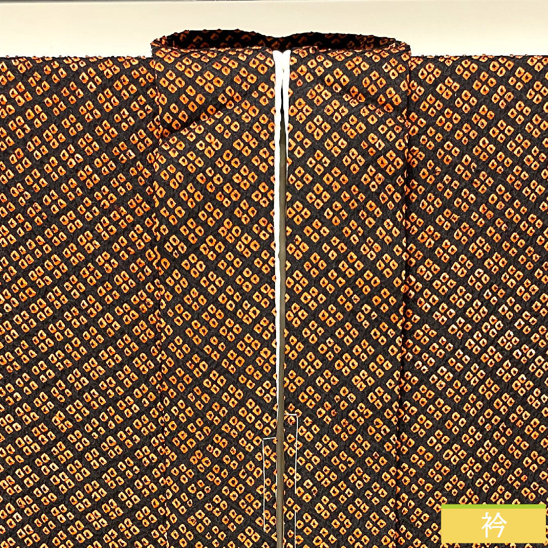 Haori (Japanese traditional coat) made of pure silk, length 75cm, sleeve length 65cm, scarlet, all-dyed, abstract pattern, with basting thread, S rank, lined, vermilion, 1117001052916