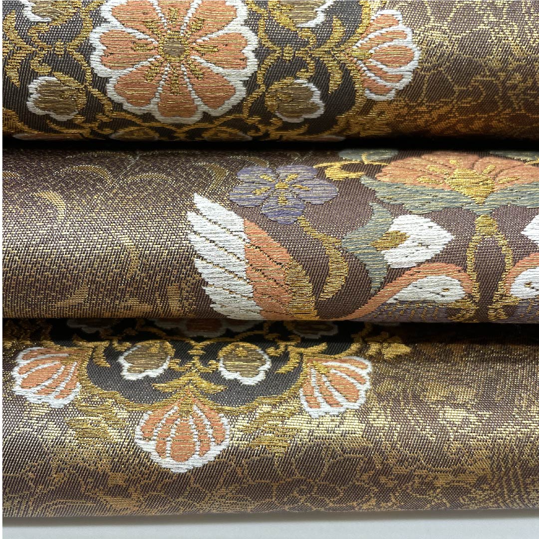 Fukuro Obi Gold Hosohana Flower Arabesque Phoenix Obi Length 428cm Pure Silk A Rank Six-pass Formal Beige 1123007593325