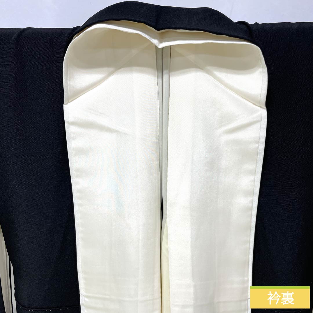 Black Tomesode (Tomesode) - Pure Silk, Grade A, Length 159cm, Sleeve Length 64.5cm, Lined, Kyoto Kaga Yuzen, Five Crests, Embracing Myoga Flower, Artist's Work, Landscape Pattern of Pine and Plum Blossoms, Five Crests, Black, Item Number 1111001963310
