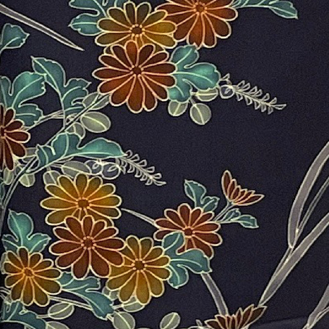 訪問着 袷 身丈150cm 裄丈59.5cm 四季の花 正絹 Aランク 紺系 1112001083118