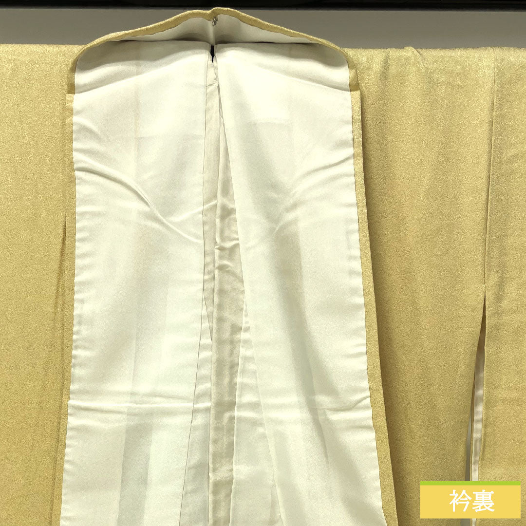 Plain color, pure silk, length 155.5cm, sleeve length 64.5cm, Tokyo white brown, plain color, plum blossom pattern, lined, A rank, yellow, 1114001463323