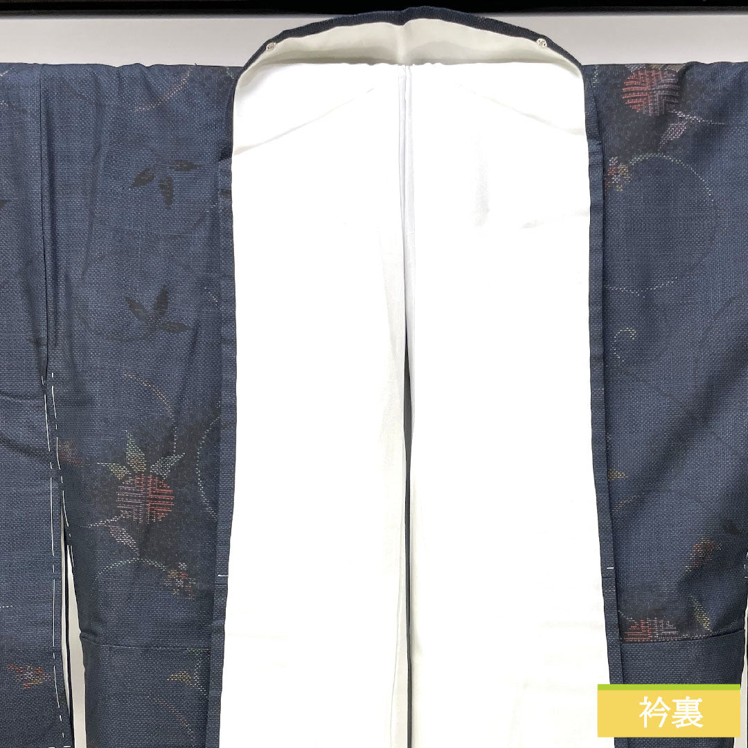 Silk pongee, Length 159.5cm, Sleeve length 64.5cm, Oshima pongee, 7 marks, Matsu, with basting thread, S rank, lined, navy blue, 1116003612318