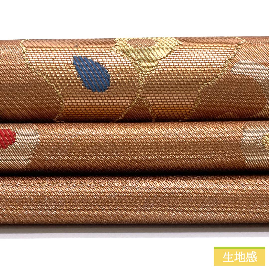 Fukuro Obi (sash) made of pure silk in Shikanchairo (brown) with an abstract floral pattern, 440cm long, S rank, six-pass, semi-formal, brown, product number 1123014982314