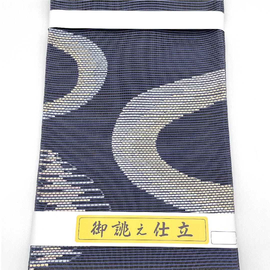 （新品未使用品）袋帯 夏帯 二藍色（ふたあいいろ） 幾何学模様 夏物 帯丈446cm 正絹 NEWランク ポイント柄 セミフォーマル 青系 1123008501317