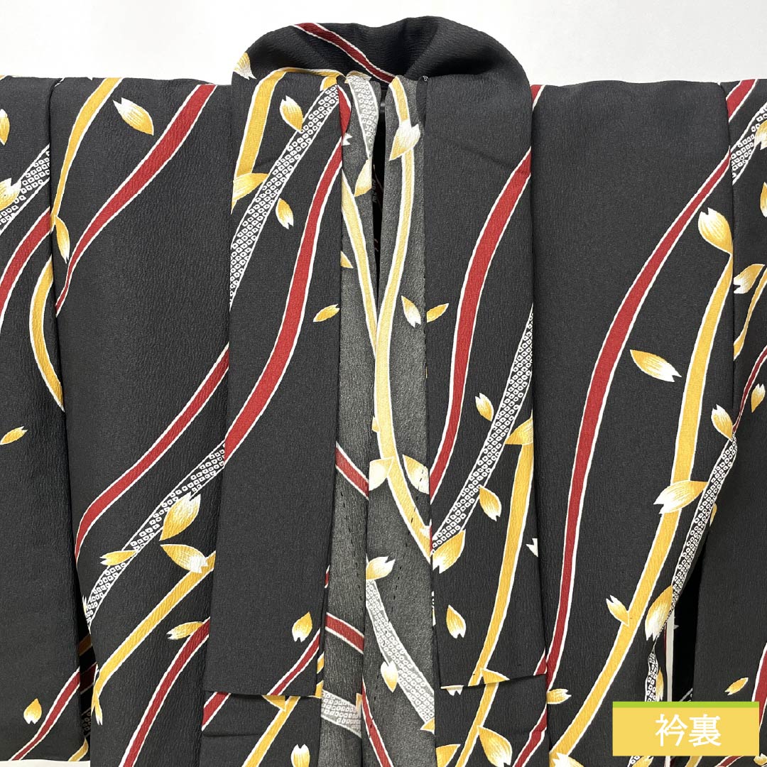 Komono Polyester S Rank, Length 157.5cm, Sleeve-to-sleeve 65.5cm, Unlined, Katazome, Curves, Flower Petals, Washable Kimono, Black-based, 1115007812310