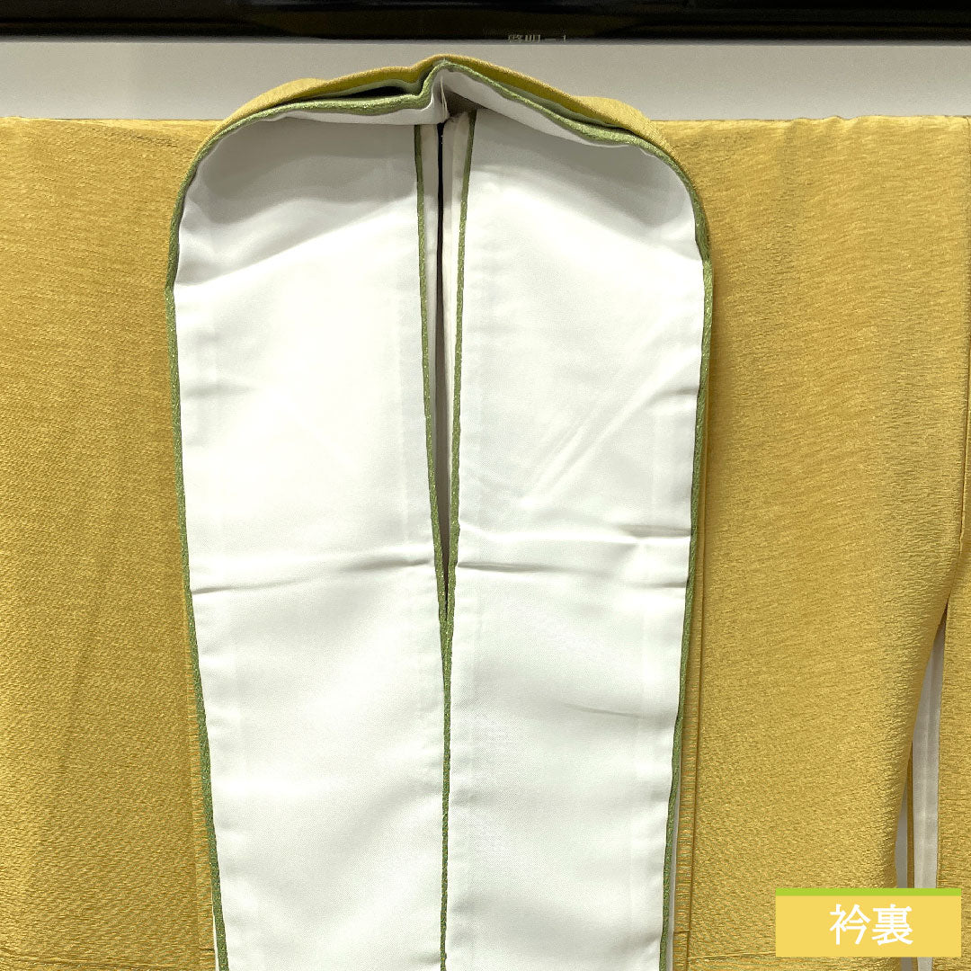 Homongi, pure silk, lined, length 167cm, sleeve length 64cm, plum color, landscape pattern, artist's work, basting thread included, unused, S rank, yellow, 1112003382523