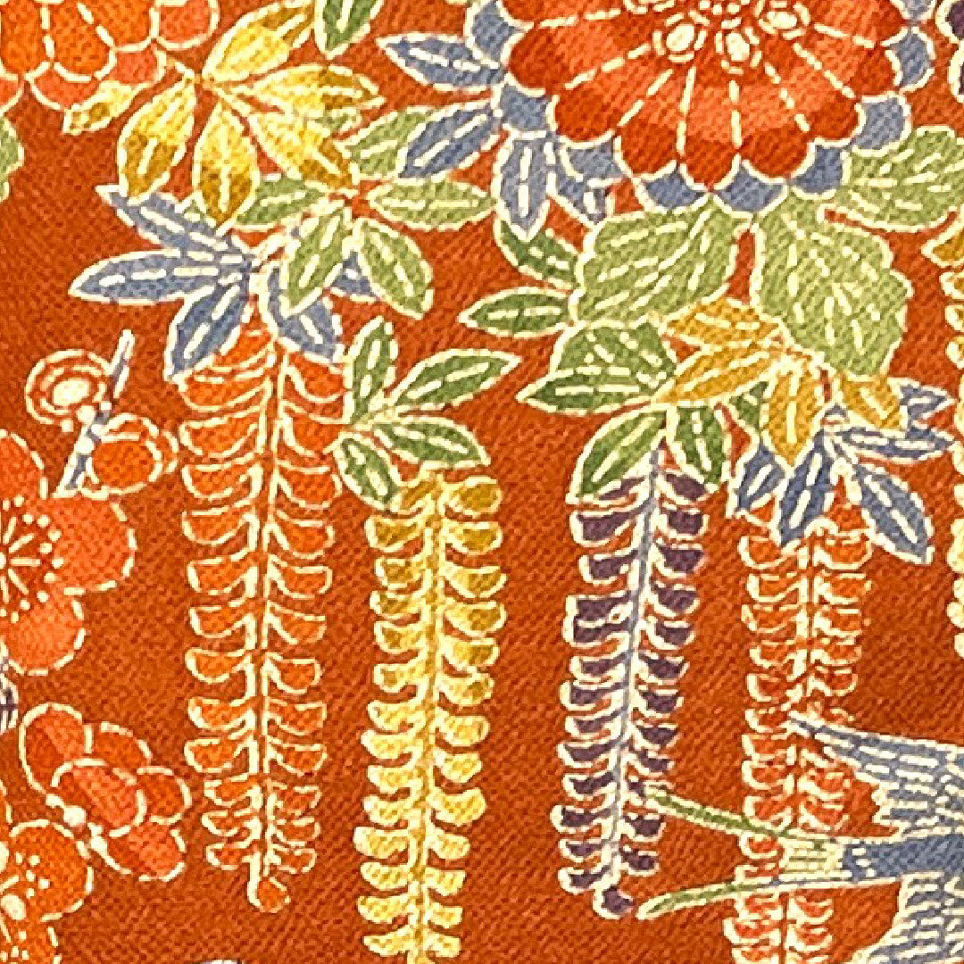 小紋 身丈154cm 裄丈61cm 袷  猩々茶色 型染 菊 梅 草花模様  正絹 Sランク 茶系 1115002652214