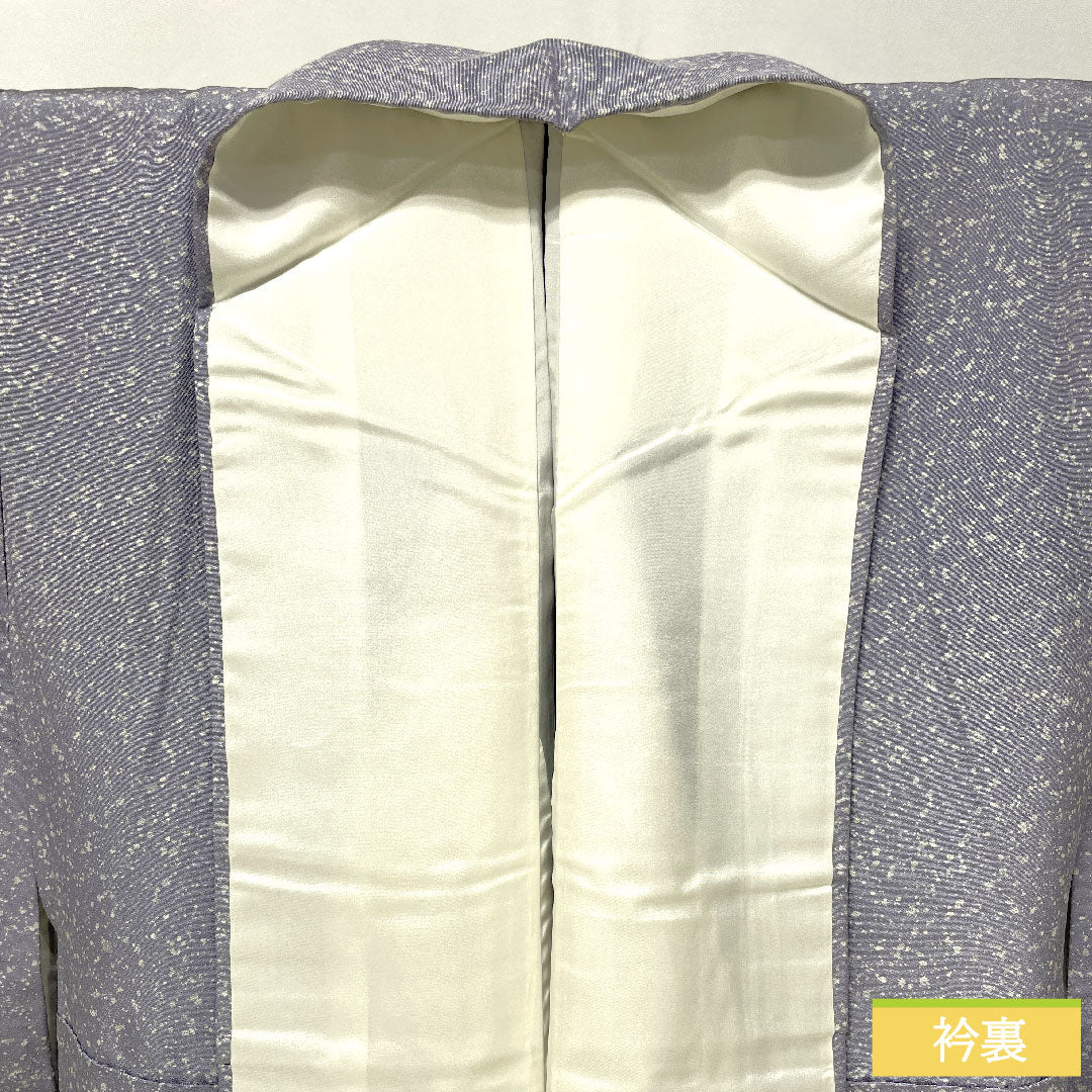 訪問着 正絹 袷 身丈157.5cm 裄丈61.5cm つるば鼠色（つるばねずいろ） タタキ染 扇 一つ紋 中陰三階菱 Aランク 紫系 1112005223320