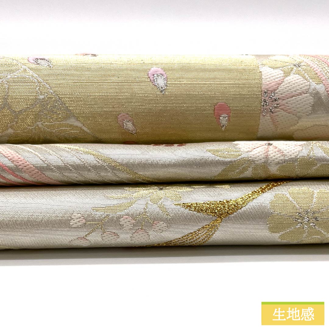 Pure silk fukuro obi for furisode, peacock and flower pattern, obi length 442cm, S rank, six-way, formal, silver, 1123013972322