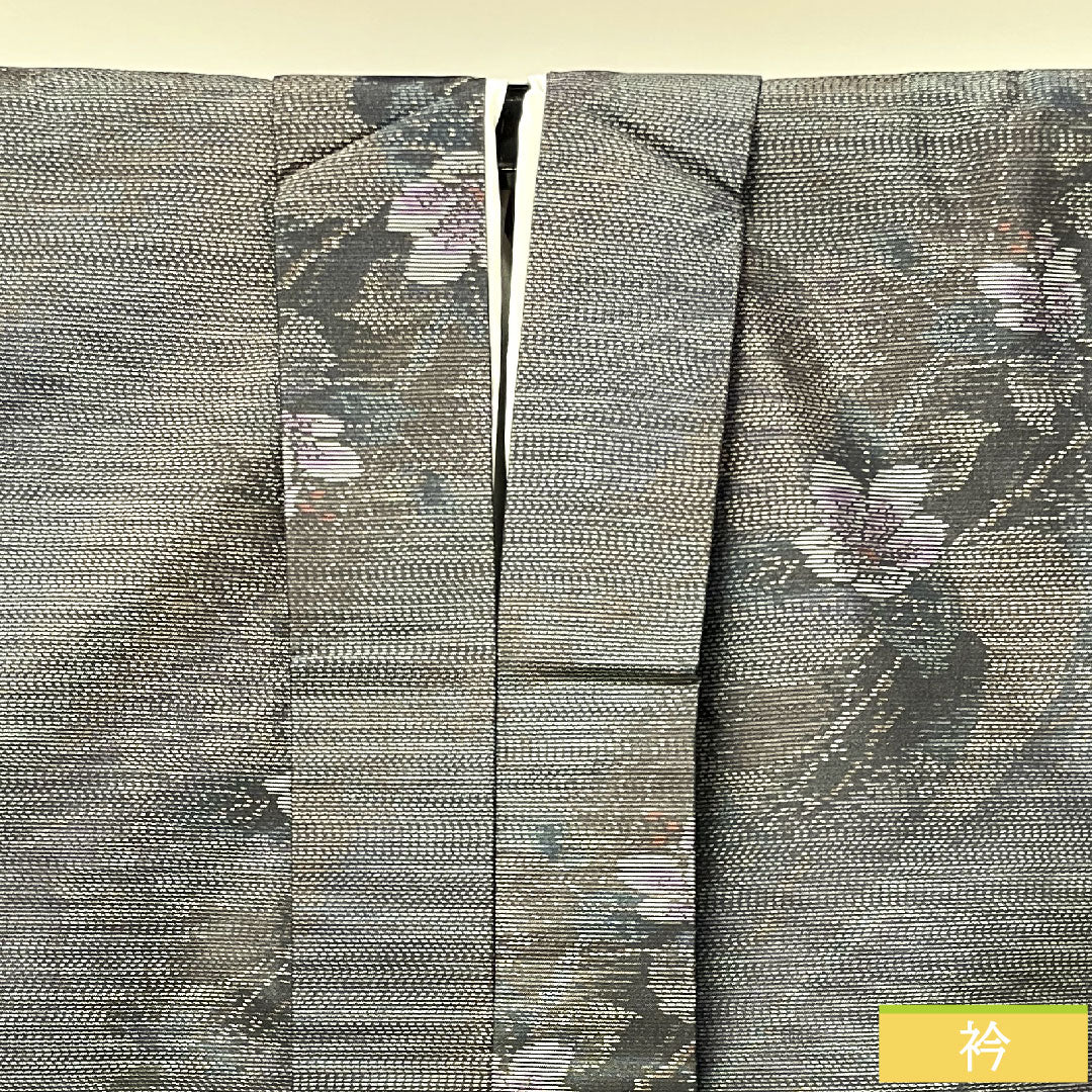 Haori, pure silk, length 80.5cm, sleeve length 63cm, Oshima Tsumugi, weft-total kasuri, floral pattern, S rank, lined, gray, 1117001172922