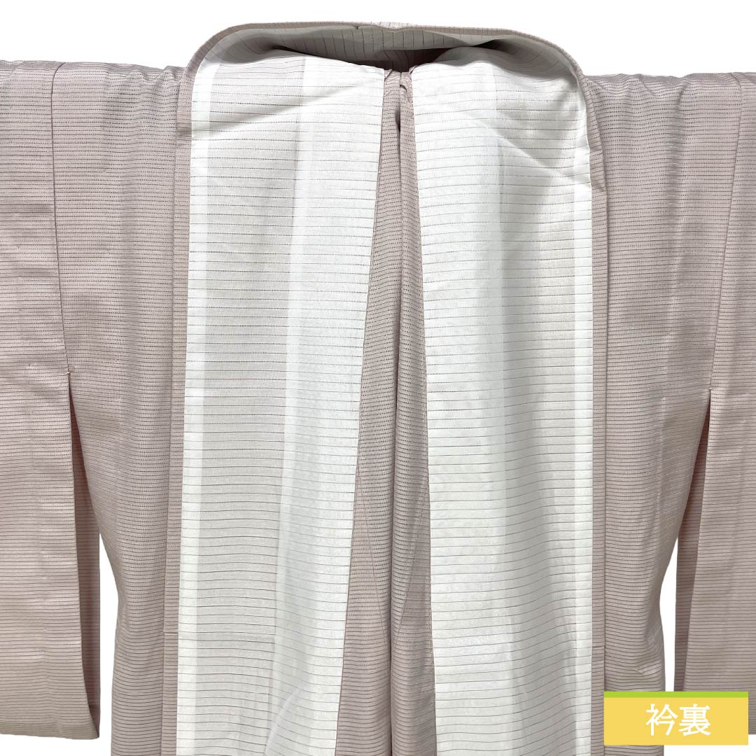 夏物 ポリエステル 色無地 Sランク 身丈159cm 裄丈63.5cm 蒼白色（そうはくしょく） 洗える着物 素無地 絽 ピンク系 1132004072313