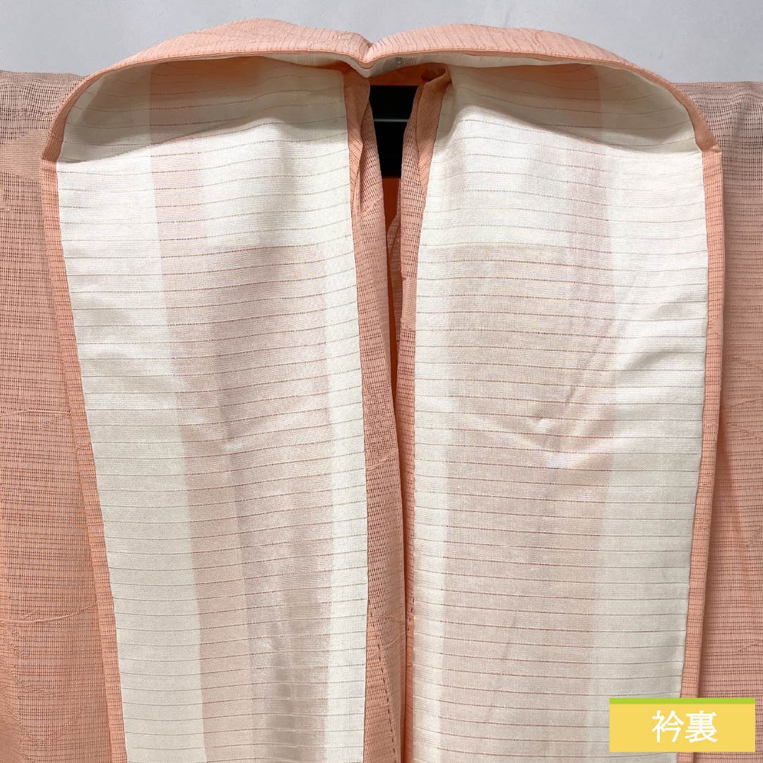 Summer pure silk komon kimono, length 154cm, sleeve length 63cm, pale crimson red (usubeniakairo), crested ro (ro) fabric with a plant and tree pattern, S rank, pink, product number 1132002852213