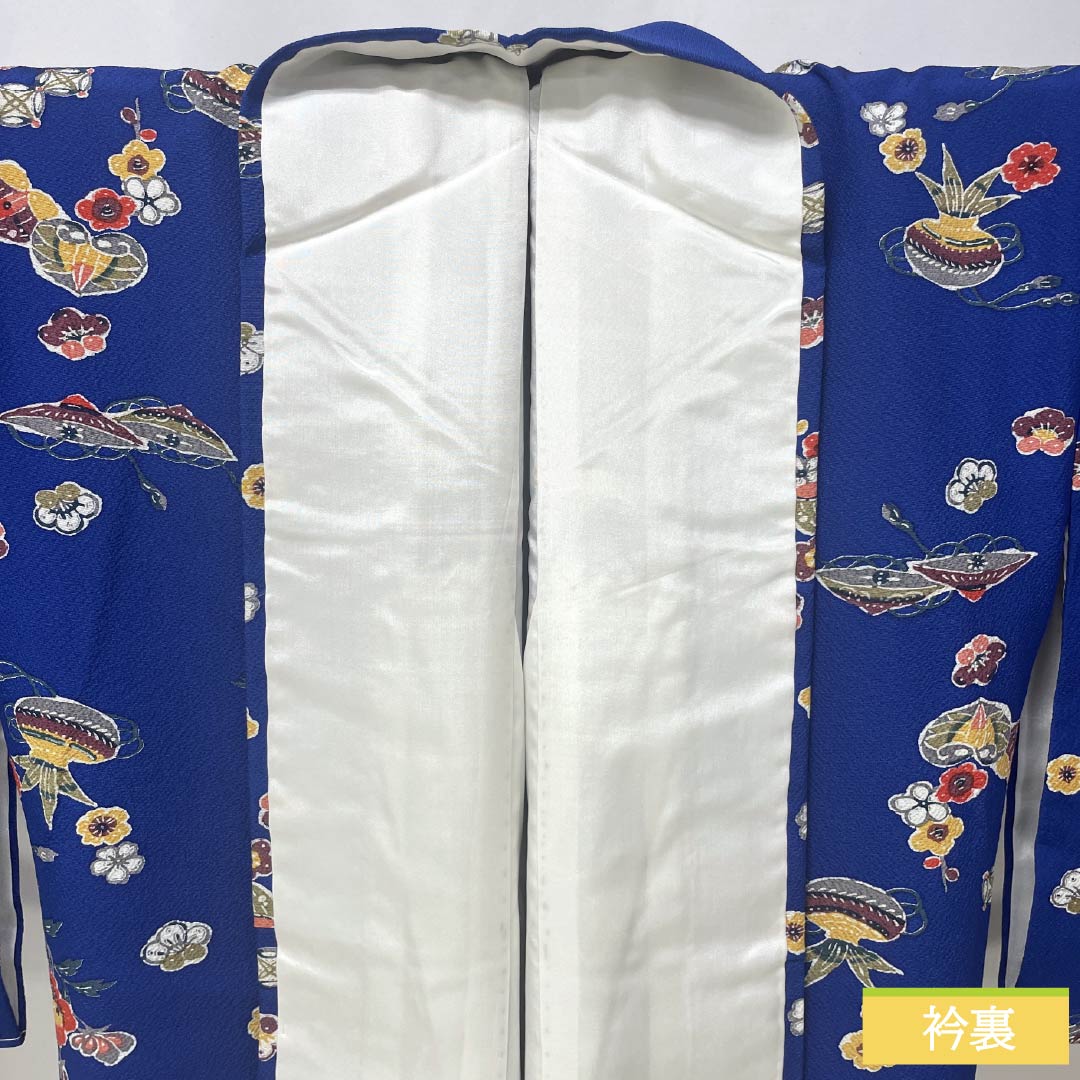 小紋 正絹 Sランク 身丈163.5cm 裄丈66cm 袷 瑠璃色（るりいろ） 型染 吉祥文様 青系 1115006892417