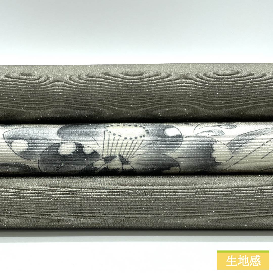 Silk Fukuro Obi (Sash) in Rikyu Nezumiiro (Gray) with Tsujigahana (Flower) motif, Length: 460cm, S-Rank, Pointed Design, Semi-Formal, Gray, Product Number: 1123014972422