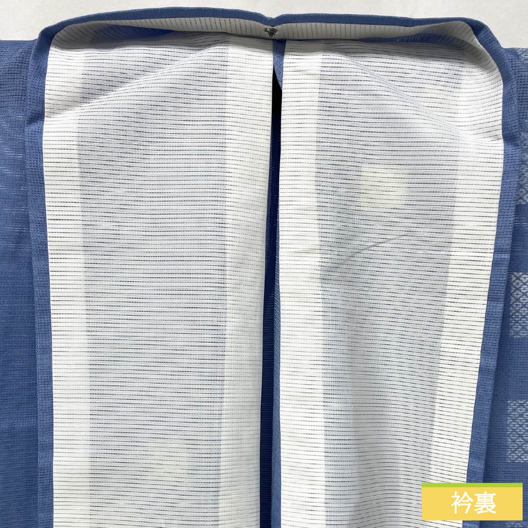 夏物 ポリエステル 小紋 身丈165cm 裄丈67.5cm 紺藤色（こんふじいろ） 市松模様 洗える着物 絽 Aランク 青系 1132002183517