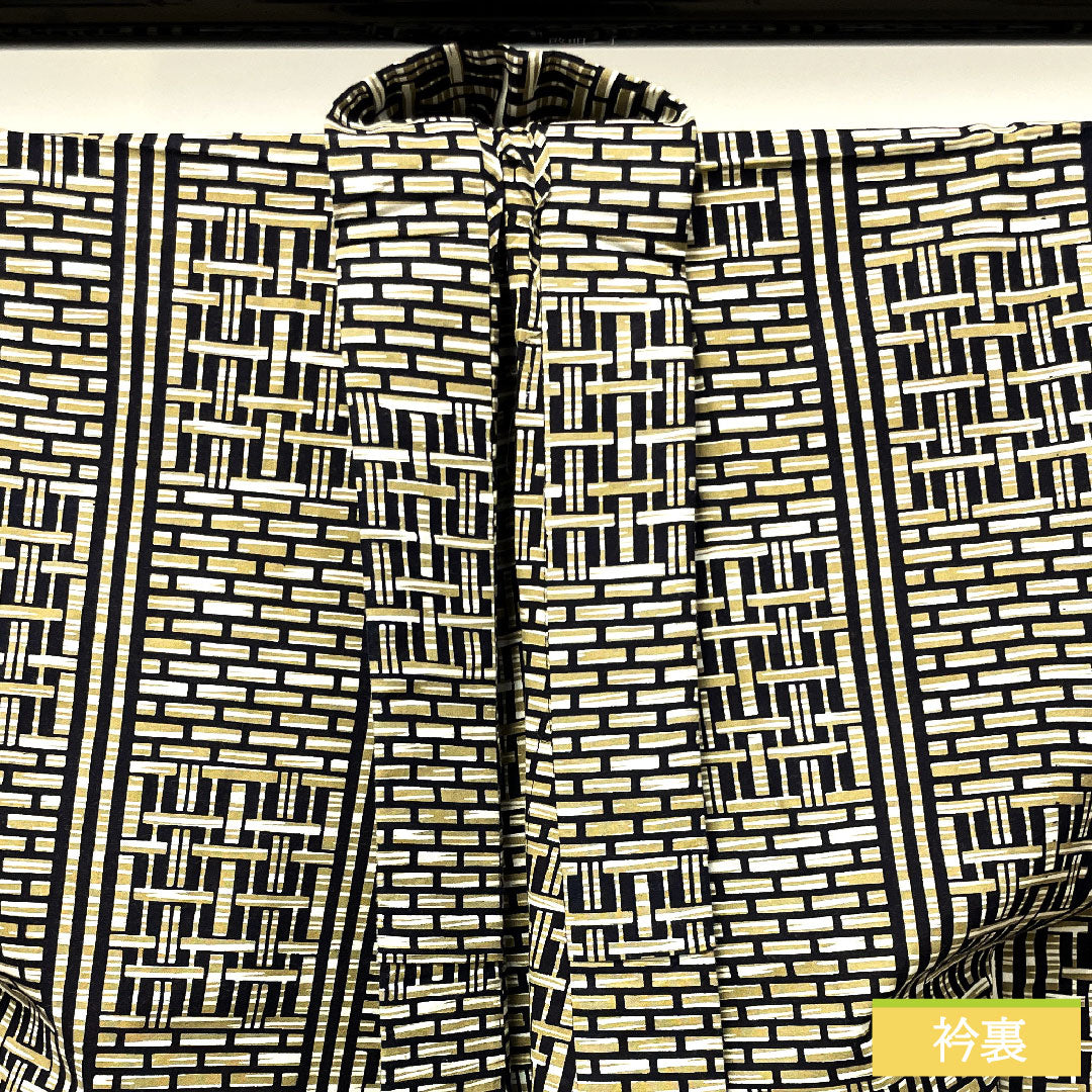Men's Yukata Cotton, Length 147.5cm, Sleeve-to-shoulder 69cm, S Rank, Unlined, Beige, Tokyo Shiracha (Tokyo white tea color), Geometric pattern, Kansai Yamamoto 1118004942425