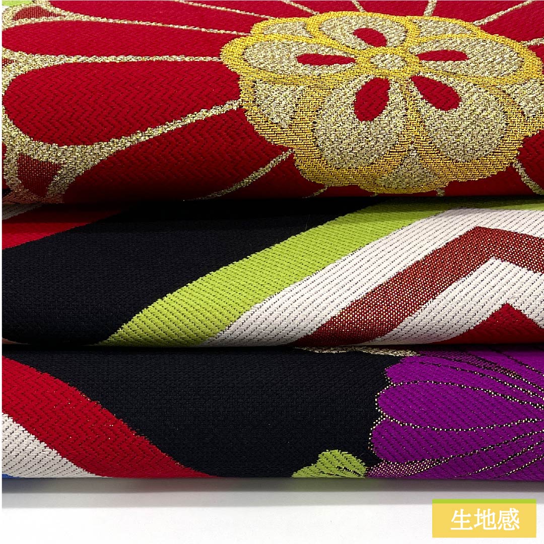 Fukuro Obi, Pure Silk, Black, Diamond, Chrysanthemum, Length 440cm, A Rank, Six-way, Formal, Black, 1123011633310