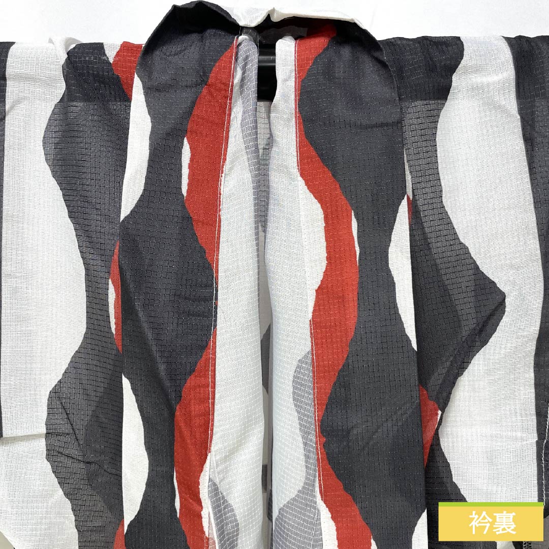 (Brand new, unused) Yukata (single-layer kimono) Polyester, Length 166cm, Sleeve Length 65cm, New Rank, White, Geometric Pattern, Tatewaku Pattern, Warp Stripes, Product Number: 1118005721511