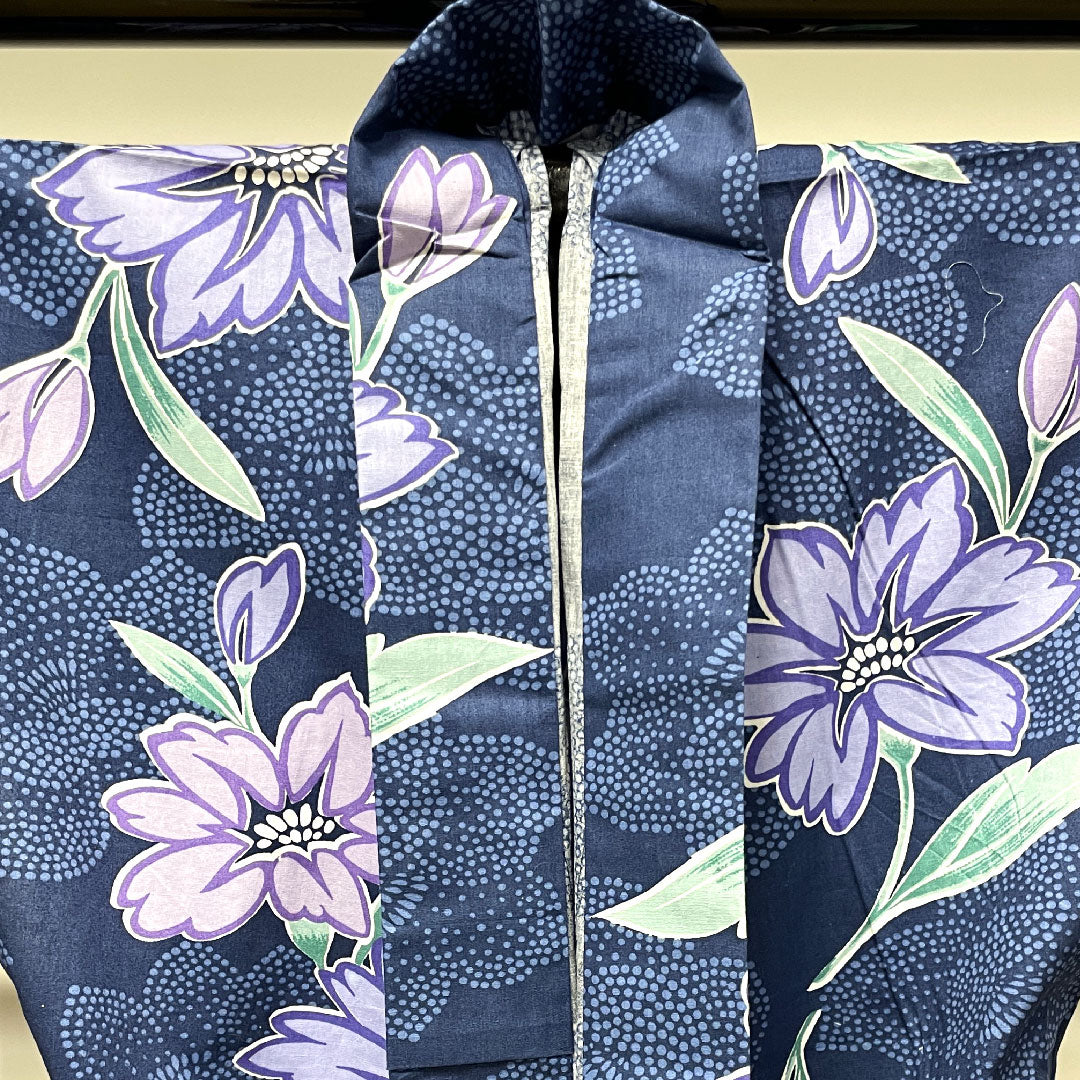Yukata, Korean blue, azalea, cotton, S rank, single layer, length 165cm, sleeve length 66cm, navy blue, 1118003602518