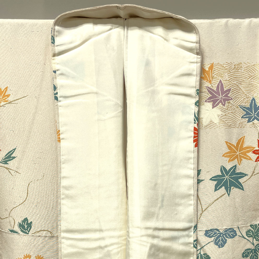 訪問着 正絹 袷 身丈155cm 裄丈65cm 乳白色 紬地 京友禅 草花模様 Sランク クリーム系 1112003082315